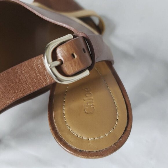 CHLOE Women's Brown & Camel Leather Ankle Strap Buckle Sandal Heels Size 6/37 - Picture 6 of 16